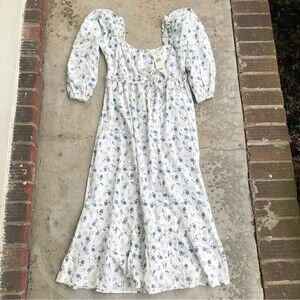 Miss Selfridge Milkmaid Midi Dress Floral Printed Cottagecore Prairie White 10